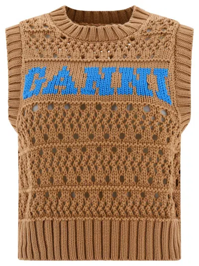 Shop Ganni "rope" Vest In Brown