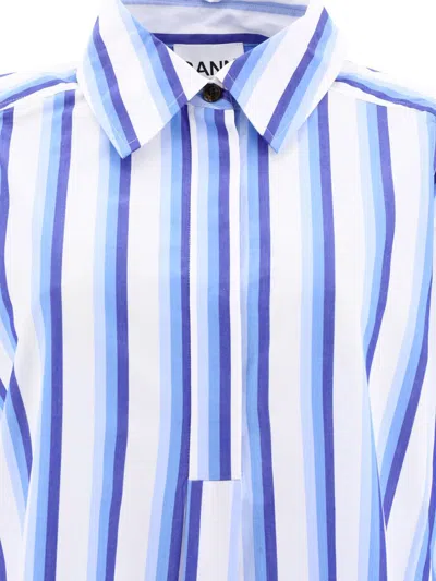 Shop Ganni Striped Shirt Dress In Blue
