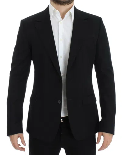 Shop Dolce & Gabbana Elegant Slim Fit Black Wool Men's Blazer