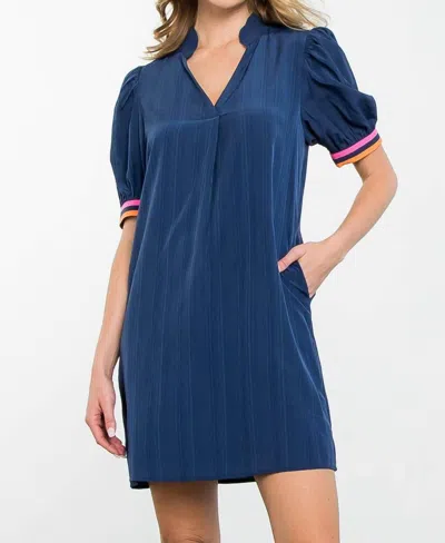 Shop Thml Puff Sleeve Dress With Pockets In Navy In Blue