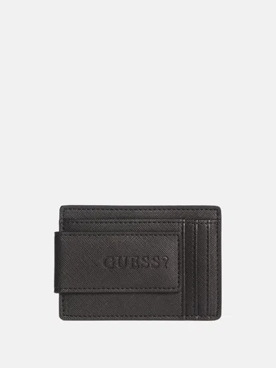Shop Guess Factory Logo Money Clip Card Holder In Grey