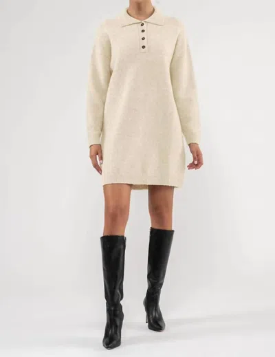 Shop Blu Pepper Drop Shoulder Long Sleeve Sweater Dress In Oatmeal In White