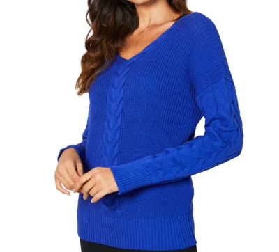 Shop French Kyss V-neck Cable Knit Sweater In Ink In Blue