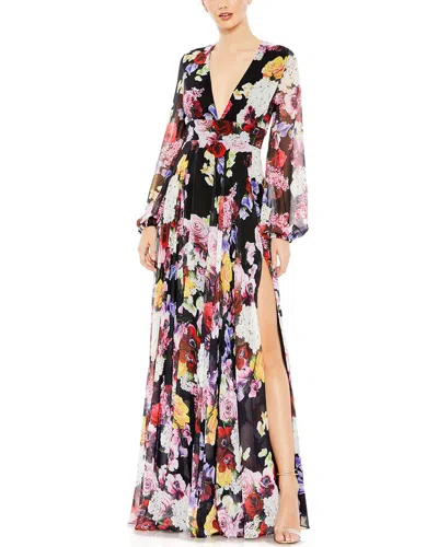 Shop Mac Duggal Floral Print Illusion V Neck Gown In Multi