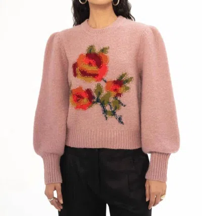 Shop Banjanan Rosie Handknit Crew Sweater In Petal In Pink