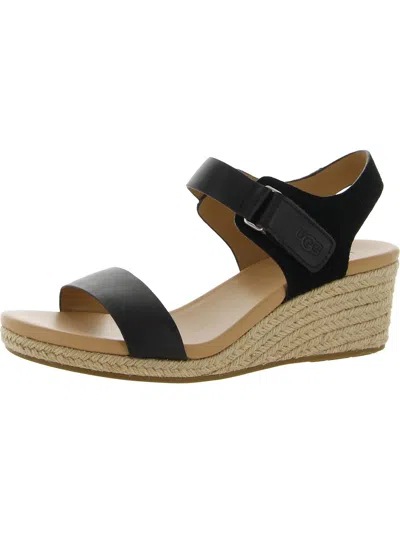 Shop Ugg Eisley Womens Ankle Strap Leather Wedge Heels In Black