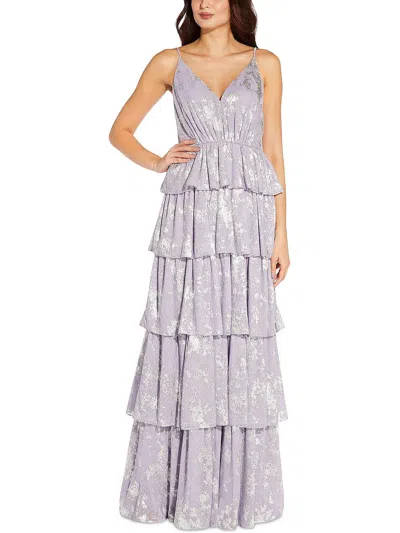 Shop Aidan Mattox Womens Metallic Tiered Evening Dress In Purple