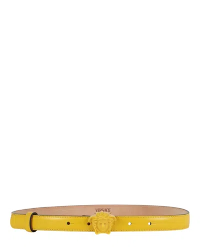 Shop Versace Tonal Medusa Leather Belt In Yellow