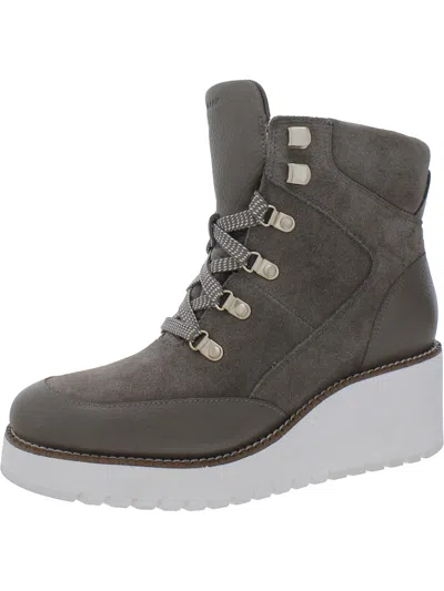 Shop Zerogrand Cole Haan City Wedge Womens Faux Suede Ankle Hiking Boots In Grey