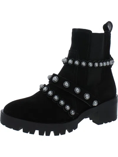 Shop Karl Lagerfeld Womens Suede Embellished Ankle Boots In Black