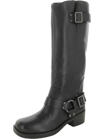 Shop Arezzo Clara Knee-high Womens Leather Tall Motorcycle Boots In Black