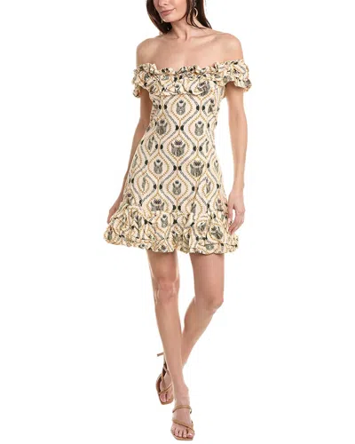 Shop Agua Bendita Off-the-shoulder Mini Dress In Beige