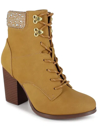Shop Xoxo Maddie Womens Faux Leather Rhinestone Combat & Lace-up Boots In Beige
