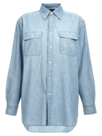 Shop Polo Ralph Lauren Embroidery Detail Shirt Shirt, Blouse Light Blue