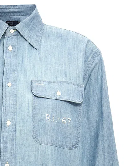 Shop Polo Ralph Lauren Embroidery Detail Shirt Shirt, Blouse Light Blue