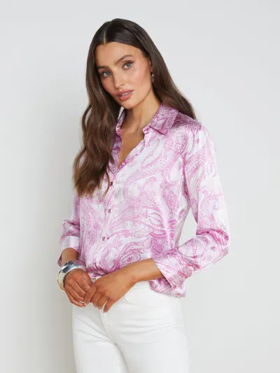 Shop L Agence Dani Silk Blouse In Lilac Snow/decorated Paisley
