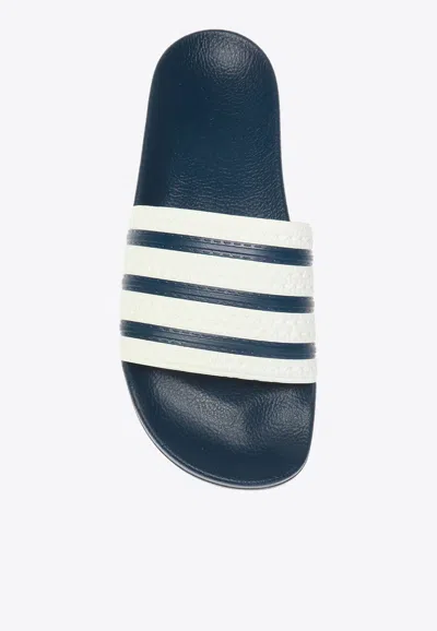 Shop Adidas Originals Adilette Slides With 3-stripes Detail In Blue