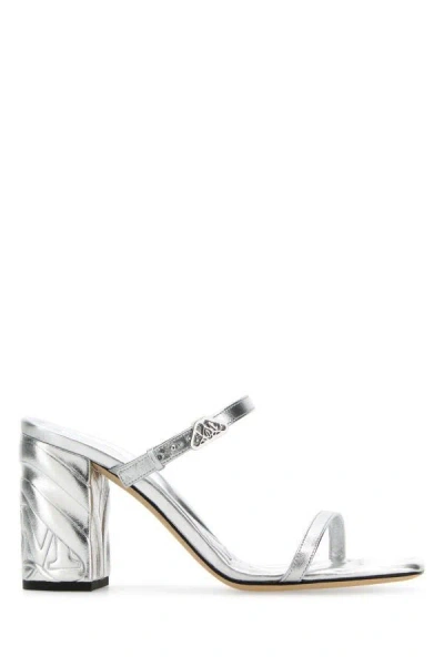 Shop Alexander Mcqueen Woman Silver Leather Seal Mules