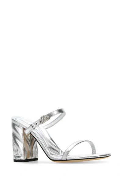 Shop Alexander Mcqueen Woman Silver Leather Seal Mules