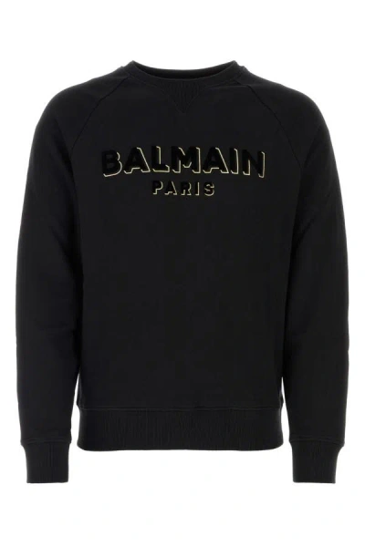 Shop Balmain Man Black Cotton Sweatshirt