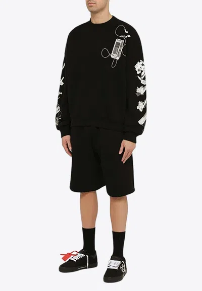 Off-white Diag-stripe Cotton Shorts In Black