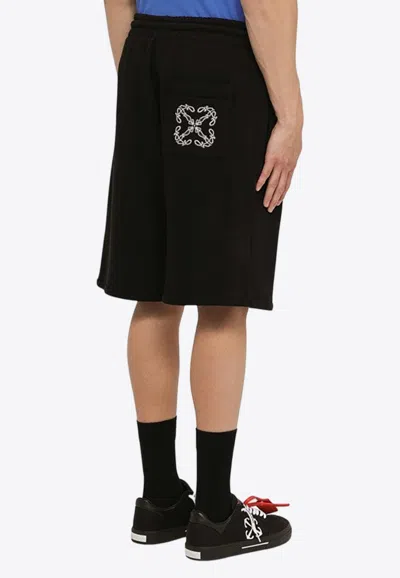 Off-white Diag-stripe Cotton Shorts In Black