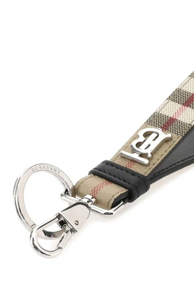 Shop Burberry Man Printed E-canvas Keyring In Multicolor