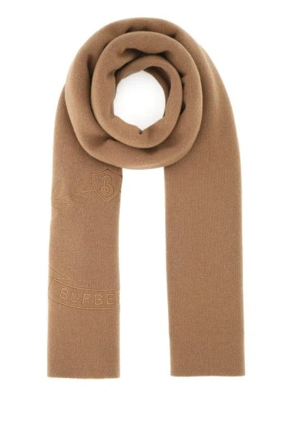 Shop Burberry Unisex Biscuit Stretch Cashmere Blend Scarf In Brown