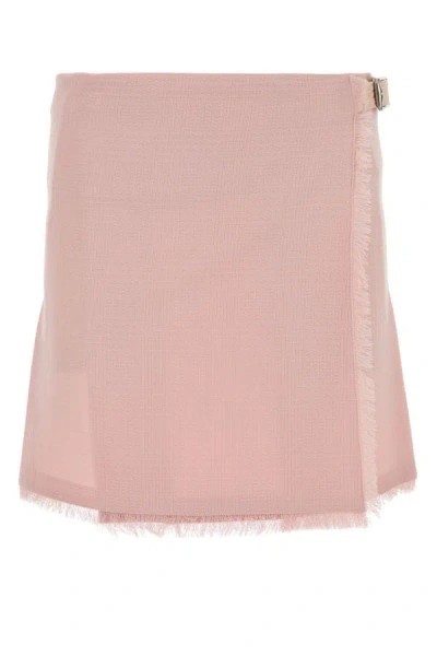 Shop Burberry Woman Pink Wool Mini Skirt