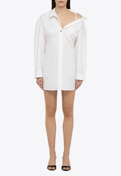 Shop Jacquemus Asymmetrical Mini Shirt Dress In White