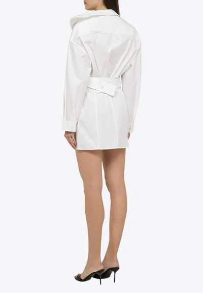 Shop Jacquemus Asymmetrical Mini Shirt Dress In White
