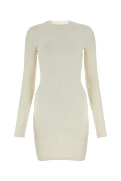 Shop Fendi Woman Ivory Stretch Viscose Blend Dress In White