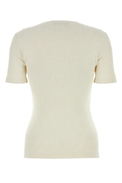 Shop Fendi Woman Ivory Stretch Viscose Blend T-shirt In White
