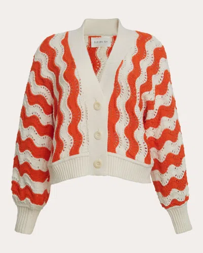 Shop Eleven Six Women's Luna Cropped Cardigan In Ivory & Tomato