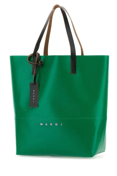 Shop Marni Man Green Pvc Tribeca Shopping Bag