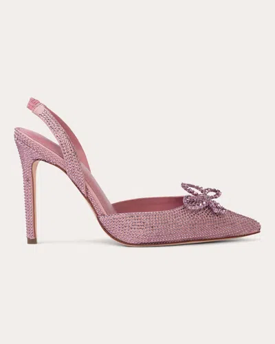 Shop Black Suede Studio Women's Rosalina Crystal Bow Pump In Dusty Rose Satin/matching Stones