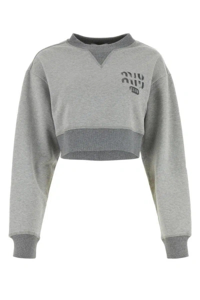 Shop Miu Miu Woman Grey Cotton Sweatshirt In Gray
