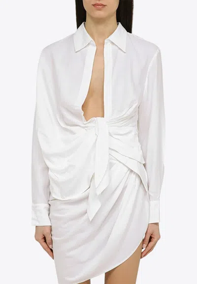 Shop Jacquemus Bahia Asymmetric Long-sleeved Shirt In White