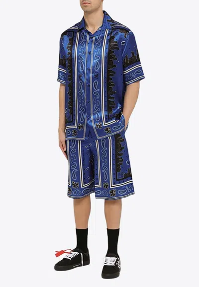 Shop Off-white Bandana Print Bermuda Shorts In Blue