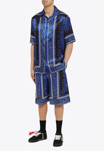 Shop Off-white Bandana Print Bowling Shirt In Blue