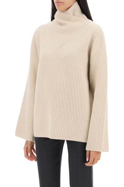 Shop Totême Toteme Sweater With Wrapped Funnel Neck Women In Cream