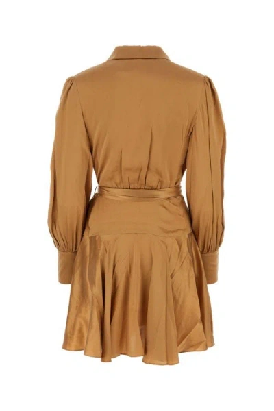 Shop Zimmermann Woman Bronze Silk Dress In Brown