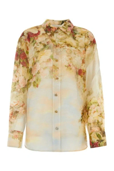 Shop Zimmermann Woman Printed Linen Blend Luminosity Shirt In Multicolor