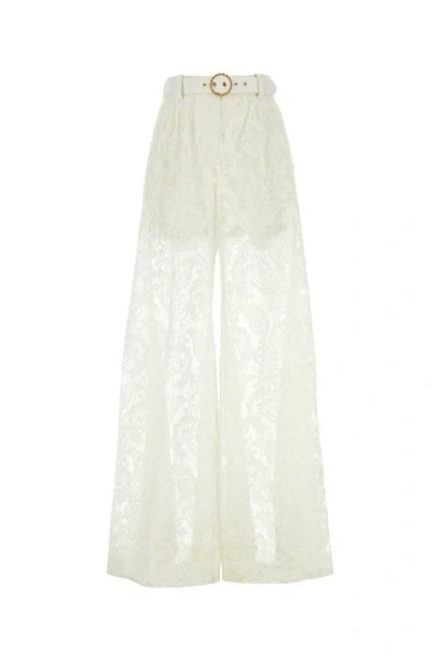 Shop Zimmermann Woman White Lace Wide-leg Wonderland Pant