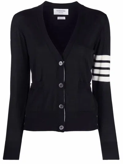 Shop Thom Browne Cardigan With 4 Stripe Detail In Blue