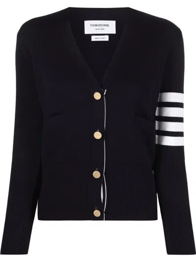 Shop Thom Browne Milano Cardigan With 4 Stripe Detail In Blue