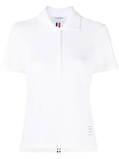 Shop Thom Browne Polo Shirt With Striped Detail In White