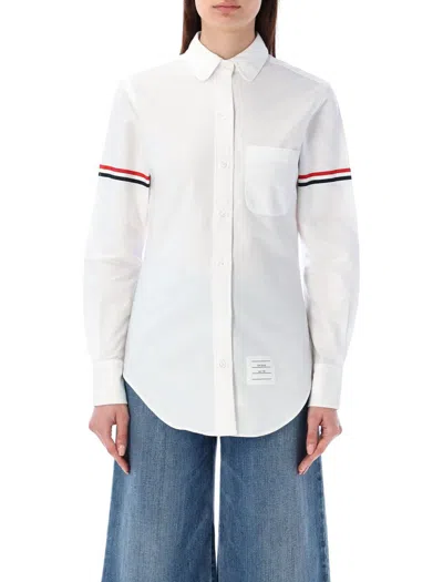 Shop Thom Browne Stripe Oxford Armband Classic Round Collar Shirt In White