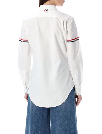 Shop Thom Browne Stripe Oxford Armband Classic Round Collar Shirt In White