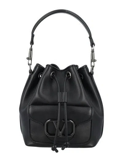 Shop Valentino Garavani Locò Calfskin Bucket Bag In Black